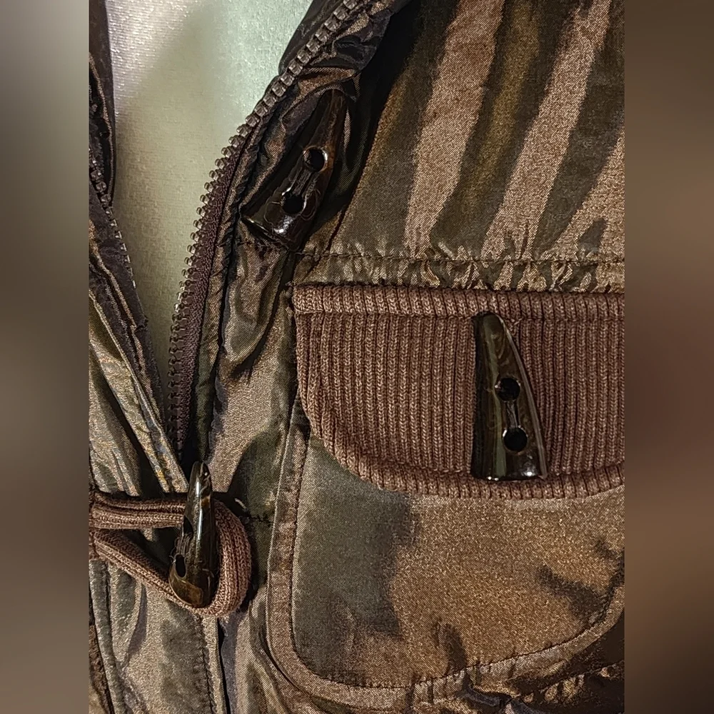 Tulle Anthropologie Brown Button Front Furry Hood Women's Puffer Coat Parka Smal - Picture 7 of 12